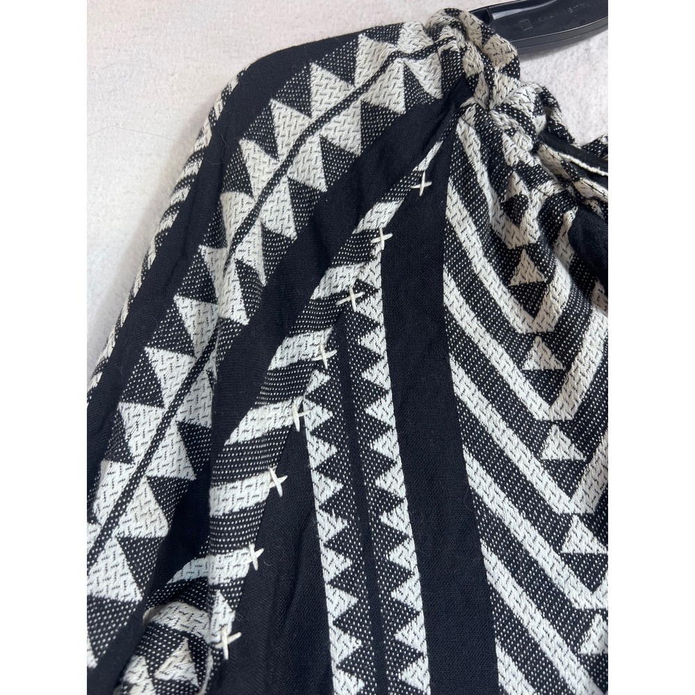 Maeve Anthropologie Geometric Tribal Mini Dress Black White Tassel Boho Medium - Picture 6 of 9